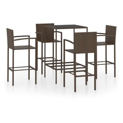 vidaXL Garden Bar Set Piece Poly Rattan Brown Outdoor Furniture Table Chairs