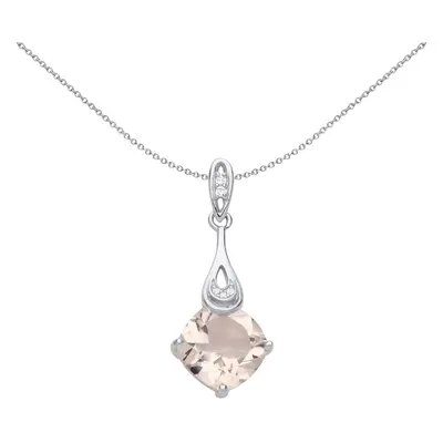 Jewelco London Ladies Sterling Silver Peach Cushion CZ Solitaire Gemstone in Tongs Pendant Neckl