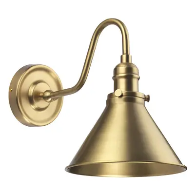 Wall Light Pyramid Shaped Downlight Up & Over Arched Arm Aged Brass LED E27 60W