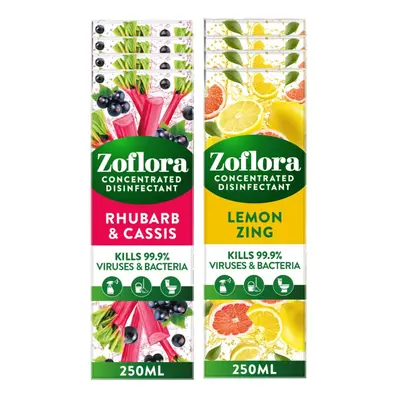 Zoflora Lemon Zing and Rhubarb & Cassis Concentrated Multipurpose Disinfectant Liquid, Antibacte