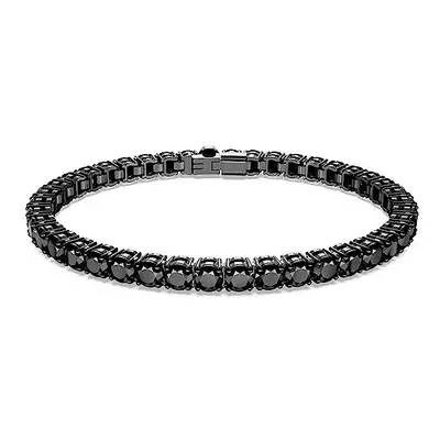 Swarovski Matrix Tennis Bracelet, Round Mixed-Cut Black Stones in a Ruthenium Plated Setting, Fr