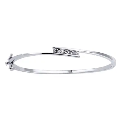 Jewelco London Ladies Sterling Silver Cubic Zirconia Stone Crossover Bangle Bracelet - GVG067