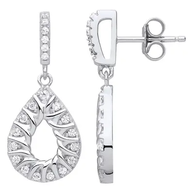 Jewelco London Ladies Sterling Silver Cubic Zirconia Pear Avocado Stud Drop Earrings - GVE829