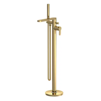 Freestanding Round Bath Shower Mixer Tap - Brushed Brass