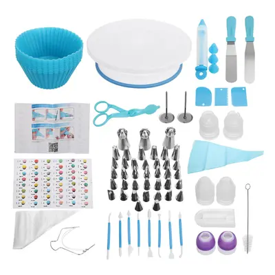 (Type A) 182Pcs Cake Decorating Set Turntable Icing Nozzles Pen Spatula Stand Tools