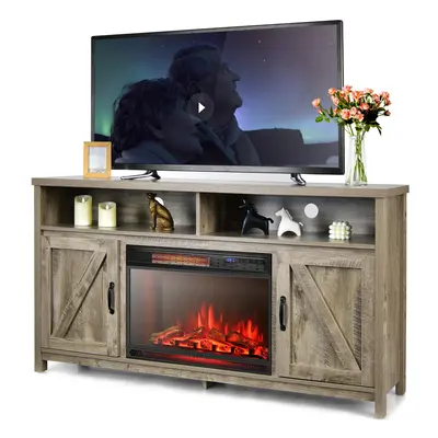 TV Cabinet Console Table with Barn Doors & Adjustable Shelves Natural