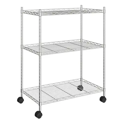 (chrome) vidaXL Storage Shelf with Wheels Shelving Unit Workshop Storage Rack Unit