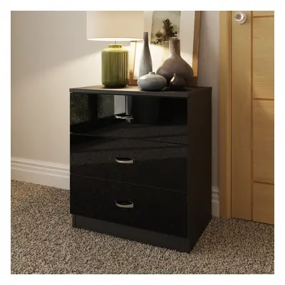 (Gloss Black) Drawer Bedside Table Nightstand High Gloss