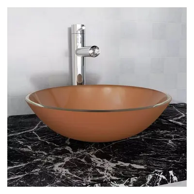 vidaXL Basin Tempered Glass 42cm Brown Cloakroom Bathroom Above Counter Sink