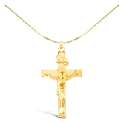 Jewelco London Solid 9ct Yellow Gold Flat INRI Crucifix Cross Pendant - JPX010