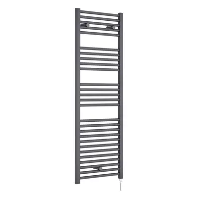 Electric Vertical Round Towel Rail with Rails - 1375mm x 480mm - Watt - Anthracite