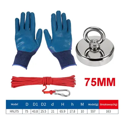 (75mm) Strong Neodymium Fishing Magnet Set With 10m Rope And Gloves Fishing Tools