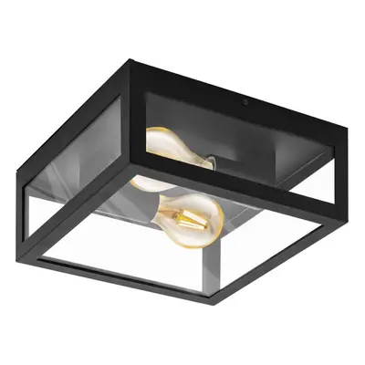 Wall Flush Ceiling Light Colour Black Shade Clear Glass Bulb E27 2x40W