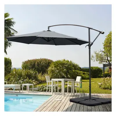 (Dark Grey, Cross Base + 15L water tank) 3M Large Banana Cantilever Patio Garden Parasol Outdoor