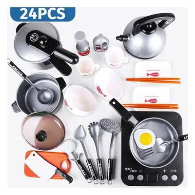 () 24/36Pcs Simulation Kitchen Cooking Pretend Play Set Educational Toy with Sound Light Effect 