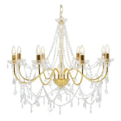 vidaXL Chandelier with Crystal Beads 8x E14 Bulbs Golden Ceiling Lamp Hallway