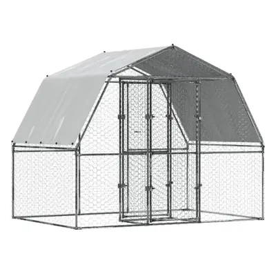 vidaXL Chicken Cage with Roof and Door Hen Run Cage Silver Galvanised Steel