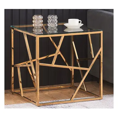 (Gold) Glass and Metal Square End Table Side Table In Gold Or Silver