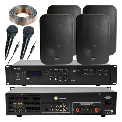 400W Bluetooth Sound System 4x Black 200W Wall Speaker Karaoke Amp & Microphones