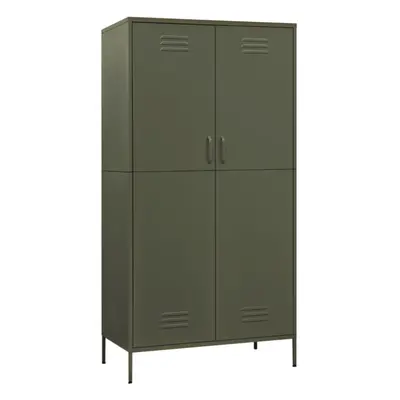 vidaXL Wardrobe Olive Green Steel Bedroom Hanger Clothing Storage Cabinet