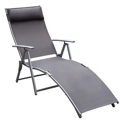 Outsunny Sun Lounger Recliner w/ Pillow Foldable Levels Textilene Grey