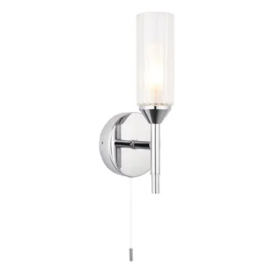 Chrome Plated Bathroom Wall Light - Ribbed Glass Shade & Frosted Diffuser