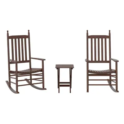 vidaXL Rocking Chairs 2pcs with Foldable Table Chair Brown Solid Wood Poplar