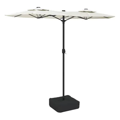 (white) vidaXL Double-Head Parasol Garden Umbrella with LEDs Outdoor Sun Umbrella