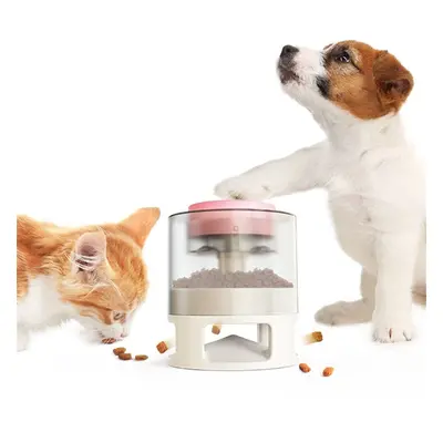 (Pink White) Dog Training Food Leaking Toy Press Type Feeder Transparent Granary Anti-falling Im