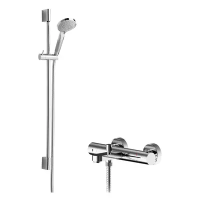 Pride Wall Mount Thermostatic Bath Shower Mixer Tap with Slimline Slide Rail Kit - Chrome - Balt