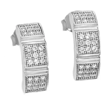 Jewelco London Rhodium Plated Sterling Silver White Cubic Zirconia Triple Block Drop Earrings - 