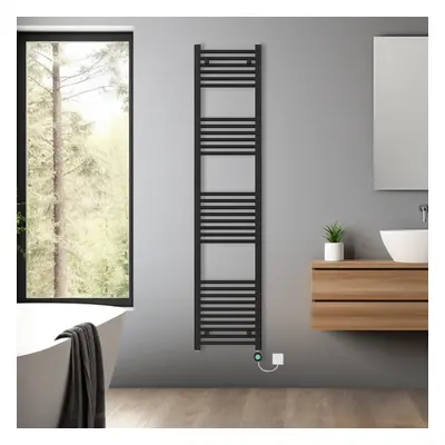 (Black, 1800x400mm) Bathroom Prefilled Electric Heated Towel Rail Straight Radiator Thermo Smart