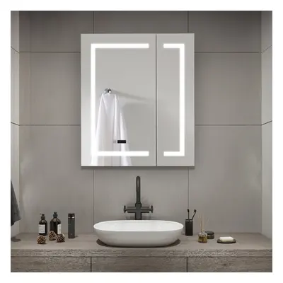 Frameless 2-Door LED Mirror Cabinet with Clock Display