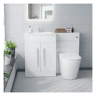 Aric LH 1100mm Vanity Basin Unit, WC Unit & Ellis Back To Wall Toilet White