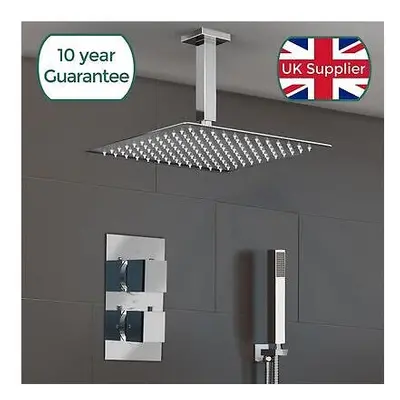 TEMEL BATHROOM CONCEALED THERMOSTATIC SHOWER MIXER VALVE SQUARE SLIM HEAD 300MM