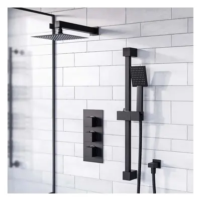 Concealed Thermostatic Mixer Valve, Slider Rail & Shower Head Set Matte Black