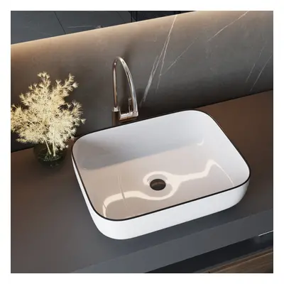 Rectangular White Ceramic Countertop Sink Basin with Drain