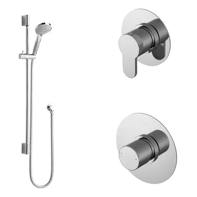 1 Outlet Luxury Shower Bundle - Stop Tap, Temperature Control & Slide Rail Kit - Chrome