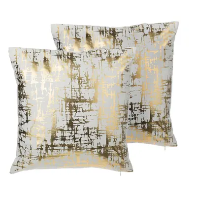 Set of Cotton Cushions Crackle Pattern x cm Gold GARDENIA