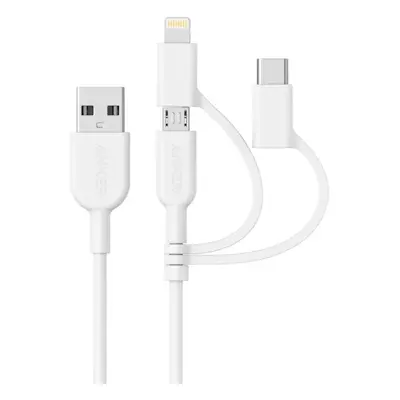 ANKER in 8 Pin + Micro USB + USB-C / Type-C Interface MFI Certificated Data Cable(White)