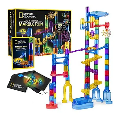 National Geographic Glowing Marble Run Piece Construction Set with Glow in the Dark Glass Marble