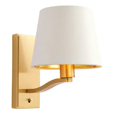 Wall Light Satin Brass Plate & Vintage White Fabric 40W E14 Dimmable