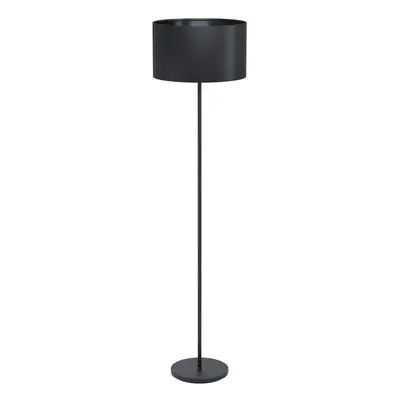 Floor Lamp Light Black Shade Round Black Fabric Long Slim Stem Bulb E27 1x40W