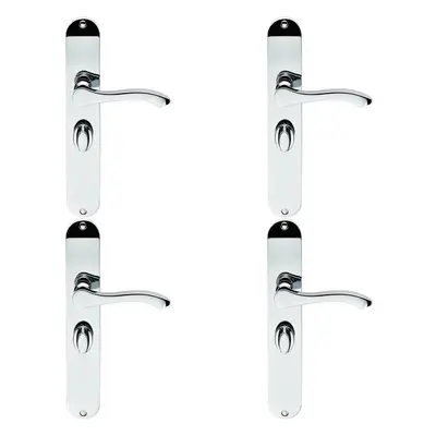 4x PAIR Scroll Lever Door Handle on Bathroom Backplate x 40mm Chrome