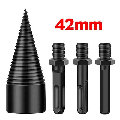 (42mm) 4Pcs 32/42mm Round/Square/Hexagonal Shank Firewood Drill Bit Splitter Wood Split Cone For