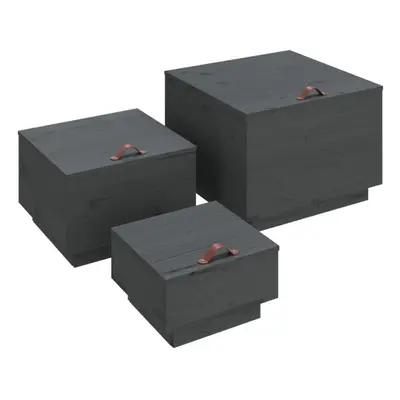 (Grey) vidaXL 3x Solid Wood Pine Storage Boxes with Lids Tool Chest Multi Colours