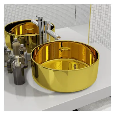 vidaXL Wash Basin 40x15cm Ceramic Gold Above Counter Bathroom Sink Wash Bowl