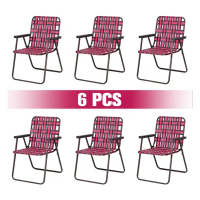 6 PCS Folding Beach Chair Portable Camping Lawn Webbing Chair