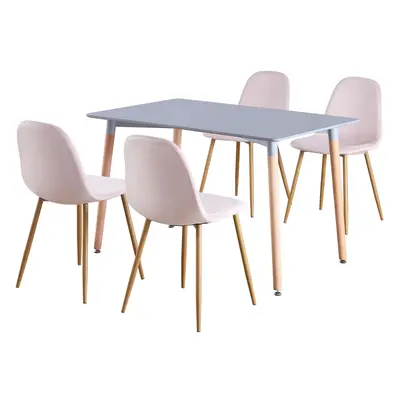 (Grey Table & Pink Velvet Chairs) Charles Jacobs Rectangular Dinner Table & Chair Seat Scandi Se