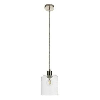 Hanging Ceiling Pendant Light Brushed Nickel & Modern Glass Shade Sleek Lamp